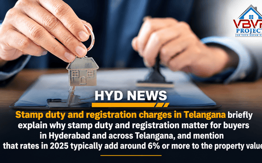 explaining Telangana stamp duty and registration charges for property buyers, featuring VBR Projects logo.