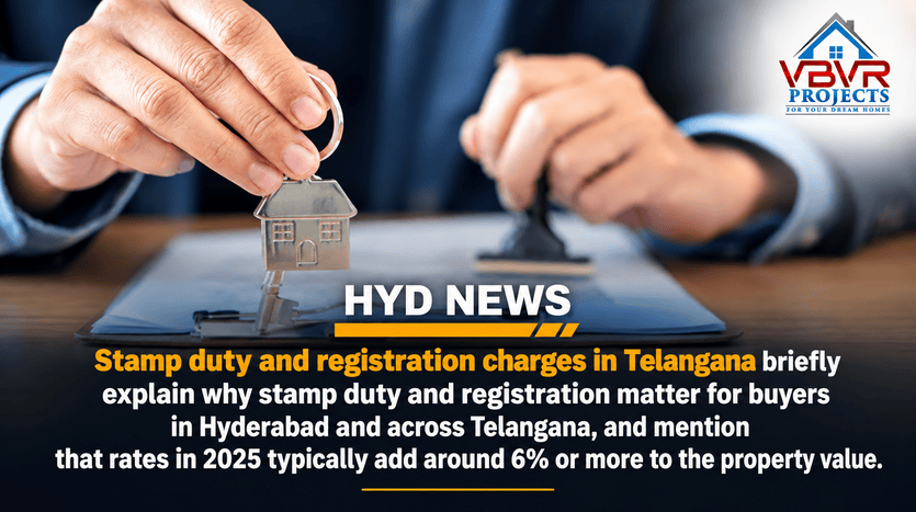 explaining Telangana stamp duty and registration charges for property buyers, featuring VBR Projects logo.